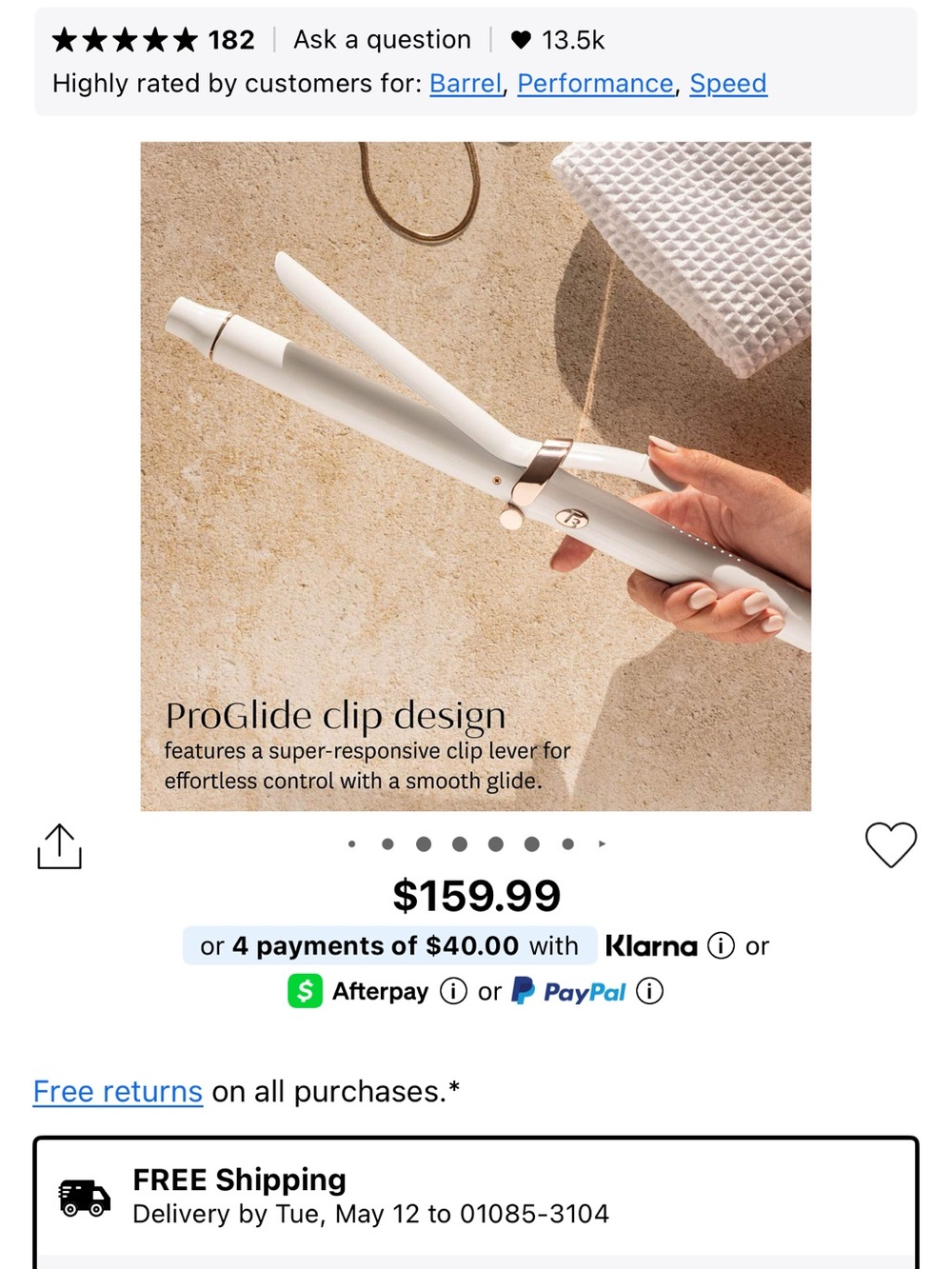 T3 White and Rose Gold ProGlide Clip Hair Straightener